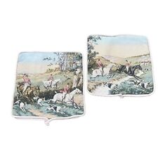 Vintage Equestrian Fox Hunt Tapestry Pillow Shams A Pair picture
