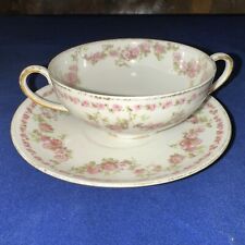 Vintage GDA Limoges Double Handled Sugar Bowl and Matching Saucer picture