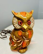 Vintage Orange Eyes Ceramic Owl Bird Small Table Night Light Lamp 6.5” picture
