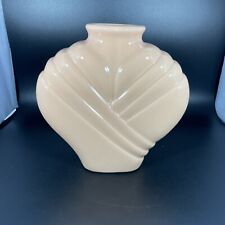 Vintage 1980's Vase Art Deco Ribbed Style Ceramic Heart Shape Peach picture