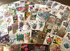 HUGE LOT of 135~Vintage Antique Greetings POSTCARDS-with Flowers~In Sleeves~ picture