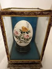 Vintage Chinese Hand Painted Egg Butterfly & Flowers In Glass Display Box Stand picture