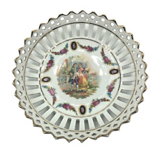 Vintage German Trinket Bowls Dish Reticulated Provincial Man Woman Flower Border picture