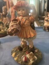 Vintage 1980's ArtMark Little Girl with Bear hand painted resin figurine, 5