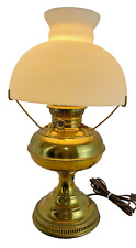 Antique Rayo Electrified Oil Lamp Bright Brass Plated Frosted Glass Bell Shade picture