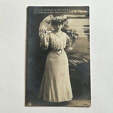 Antique RPPC Real Photograph German Postcard Beautiful Woman Umbrella Hat picture