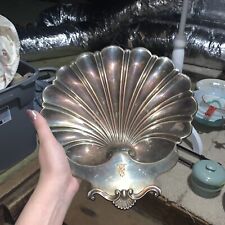 Antique silver Plated shell trinket dish vintage English Sheffield picture