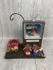 Retired Rare HTF Yankee Candle Christmas Mouse watching TV. Lights up With Music picture