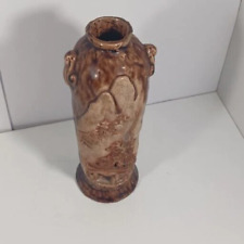 Antique Japanese Carved Banko Red-Ware Pottery Mountain Bonsai Vase Relief Art picture