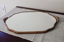 Vintage Gold Vanity Perfume Mirrored Tray, 1940's, Vintage Shabby Chic. picture
