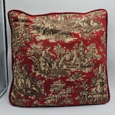Vintage Custom Pillow French Country Toile Red Tan 21 X 21 Inches Velvet Zipper picture