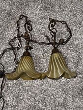 2x Vintage Amber Pendent Lights Scallop 16 Inch picture