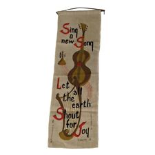 Plowshares BE by Hand Linen Psalm 33 Wall Hanging Banner Mid Century Vtg Rare picture