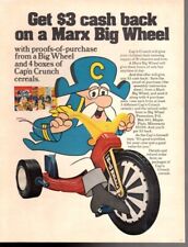 advertising print 1977 Cap'n Crunch ceral Cash Back Marx Big Wheel tricycle ad picture
