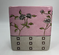 Vintage Fabienne Jouvin Paris Square Porcelain Vase Pink Gray Flowers Squares picture