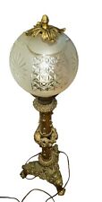 Vintage Brass Table Lamp With Etched Glass Top Dragon Foot Decorated picture