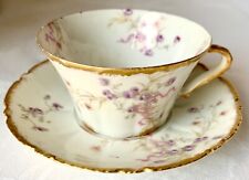 SUPERB THEODORE HAVILAND LIMOGES LAVENDER FLORAL CUP & SAUCER, H847, XCLNT COND  picture