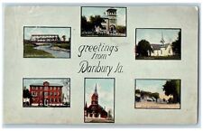 c1921 Greetings From Danbury Multiview Buildings Iowa IA Correspondence Postcard picture