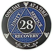 AA 28 Year Coin Blue, Silver Color Plated Medallion, Alcoholics Anonymous Coin picture