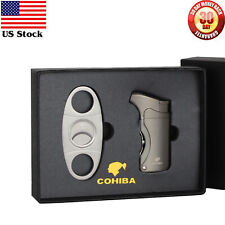 Cohiba Windproof 1 Torch Jet Flame Cigarette Cigar Lighter Cutter Punch Gift Set picture