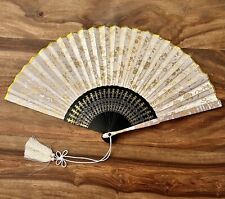 Vintage Asian Hand Fan Gold Mother Of Pearl picture