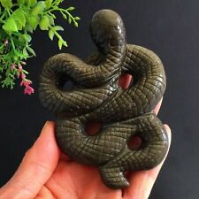 156g Golden Obsidian Snake Shaped Carving Artwork Stone Quartz Crystal Healing picture
