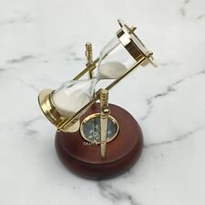 Sand Hourglass Compass Brass Timer Wood Base Gift Rotating Nautical Top Antique picture