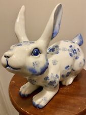 Antique Chinese Porcelain Blue White Rabbit Sculpture 12.25”D Marked picture