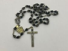 Vintage Italian Black Glass or Crystal Bead Lifetime Rosary Older Beautiful M8 picture