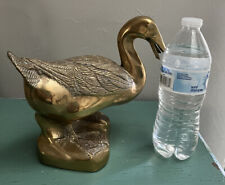 VTG Rare Standing Golden Heavy Solid Brass Duck Figurine Sculpture Open Beak 7lb picture