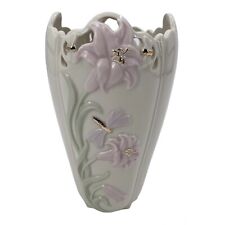 Vintage Lenox Lily & Dragonfly Vase Fine China 24kt Gold Accent Scalloped Rim 9” picture