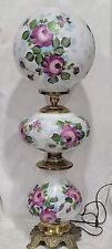VINTAGE LE WRIGHT 3 TIER PARLOR GONE WITH THE WIND HP ROSES HURRICANE LAMP 32