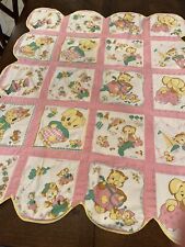 Vintage Novelty Children Baby Quilt 60’s Pink White Yellow And Green 36” X 44” picture