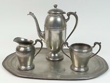 4pc Vtg Pewter Silvercraft Silver Craft Teapot Tray Coffee Pot Sugar Creamer Set picture