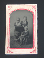 Antique 1890s Tintype Victorian Children Well Dressed Clements Family picture