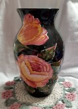 Black Ancora Hand Painted Floral Vase Made In Italy picture