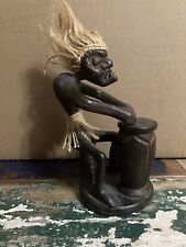 Primitive Tiki Java Tribal Man Drums Djembe Hand Carved Wooden Sculpture picture