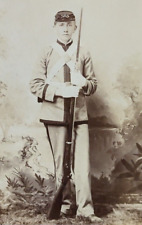 Antique 1900's? Army Infantry Man Soldier Uniform Hat Musket Bayonet Photograph picture