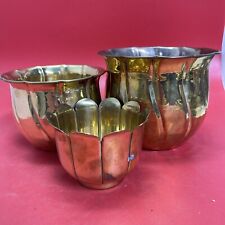 Vintage Solid Brass Round Planters Set 3pc Different Designs picture