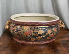 Vintage Chinese Porcelain Hand painted Foot Bath Floral w/ Ornate Bronze Handles picture
