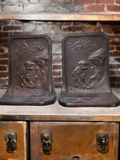 ANTIQUE  c. 1928 PROFANITY GOLF MAN BALL CLUB CAST IRON BOOKENDS picture