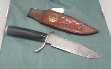 HANDMADE Roy Carter DAMASCUS STEEL BOWIE KNIFE Buffalo Horn Handle w Sheath #49 picture