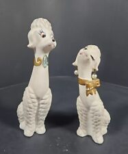 Vtg 1950s MCM Poodle Dog Figurine Pair Ceramic Hand Painted Pearl Earrings Japan picture