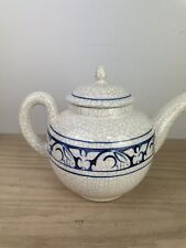 Vintage Dedham Pottery Cobalt Creme Crackle Glaze Bunny Teapot USA picture