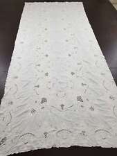 Vintage Cream Madeira Embroidered Cutwork Table Cloth 363x160cm picture