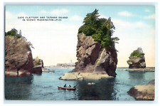 Postcard WA Cape Flattery Tatoosh Island Couple in Rowboat Scenic View Linen picture