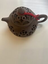 CHINESE YIXING ZISHA CLAY ARTISTIC DOUBLE-WALLED RETICULATED BROWN TEAPOT picture