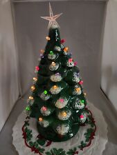 Trim 'N Glo 1982 Marcia Ceramics Christmas Tree Green Snow Flocked Light & Box picture