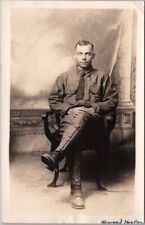 Vintage 1910s WWI Studio Photo RPPC Postcard Attractive Young Soldier in Uniform picture