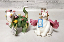LOT OF 2 WHIMSICLAY CAT FIGURINES AMY LACOMBE ROSETTE & ANGELICA ANGEL & FLOWERS picture